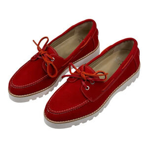 Donald Pliner Harlie02 Red Suede Lug Bottom Boat Shoes Womens Size 7M New $188